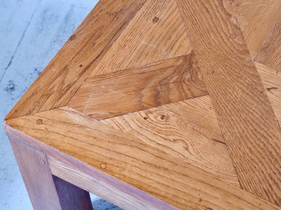 Image 1 of Solid oak coffee table, Aremberg parquet pattern, 19th century