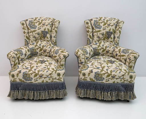 Paire de rares fauteuils en brocart Napoléon III du XIXe siècle
