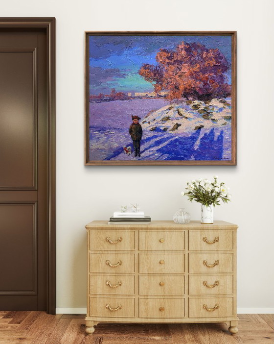 Original Oil Painting Winter Landscape City Outskirts Ice on the River – Paintings & Drawings, Canvas (photo 2 of 7)