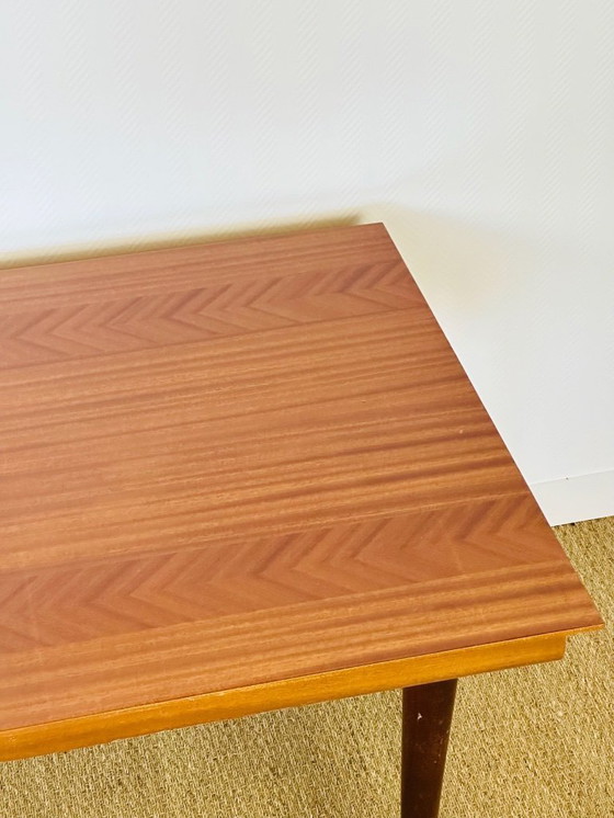 Image 1 of Table à manger art déco en bois verni à motifs chevrons, 1950