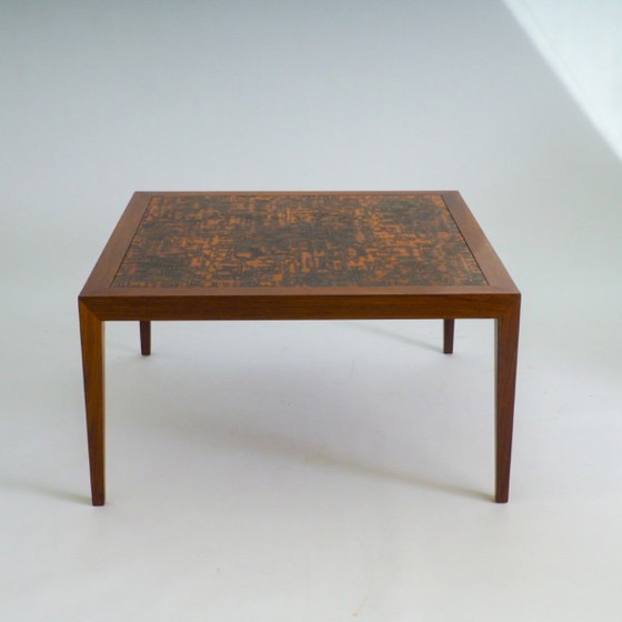 Image 1 of Mid-Century Modern salontafel van teakhout en koper van Severin Hansen