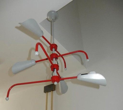 Vintage Adjustable Modernist Chandelier – Sculptural Multi Arm Ceiling Lamp – Atomic Design – Statement Piece