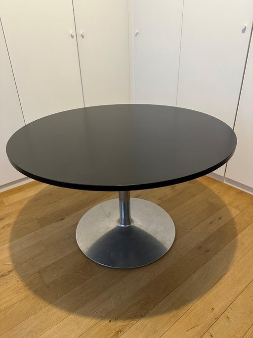 Table de Salle à Manger Ronde | Plateau Noir | Pied Chromé