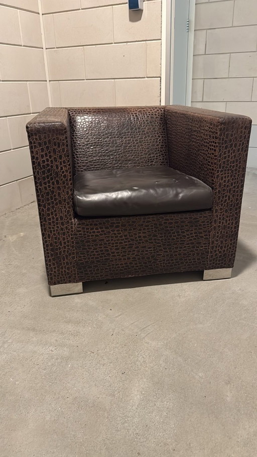 Minotti Armchair in Brown Crocodile Leather Look – fauteuils