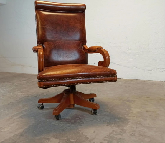Fauteuil de capitaine pivotant en cuir – Bois (photo 5 of 15)