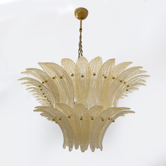 Mid-Century Modern Style Italian Murano Glass And Brass Palmette Chandelier (photo 5 of 10)