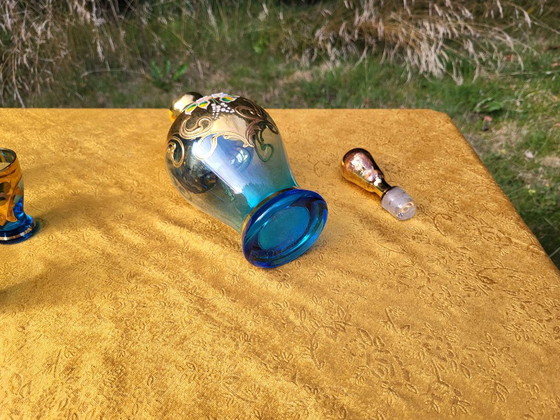 Vintage Murano Handmade Decanter Set - 24K Gold - Light blue 6 piece liquor set, Glass & Decanter, Glass (photo 5 of 8)