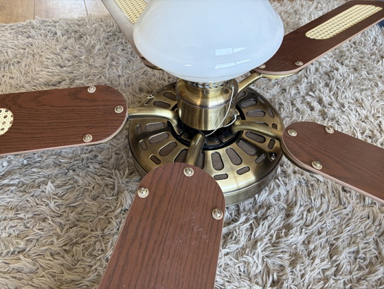 Image 1 of Ventilateur de plafond rétro vintage avec pales en toile légère