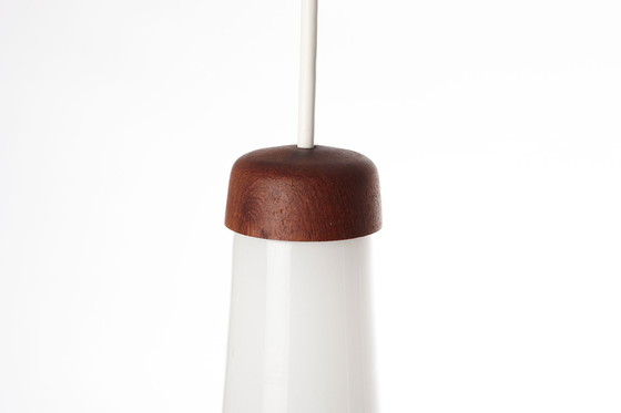 Image 1 of Glass And Teak Pendant Light, Denmark 1960’S.