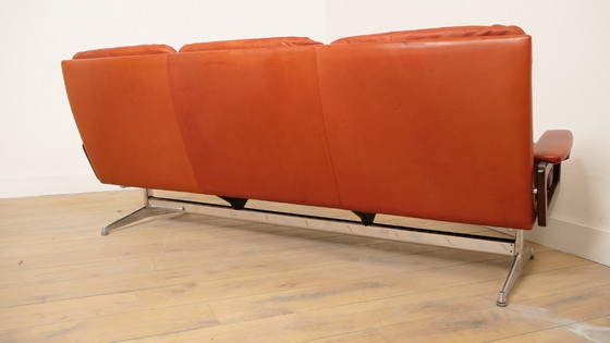 Image 1 of Vintage zithoek | 3-zits | fauteuil + hocker | King sofa | Leer