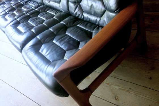 Image 1 of Dänisches 4-Sitzer Sofa mit Lederbezug 244Cm, 1960S