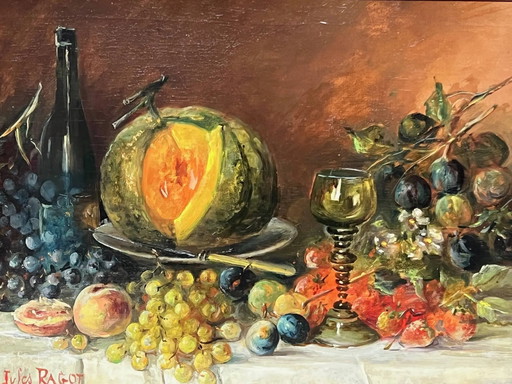 Jules Félix RAGOT ( ) “Still life with fruit”. – schilderijen tekeningen, Canvas (photo 2 of 9)