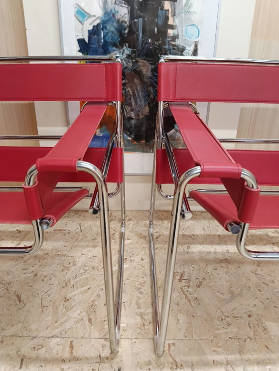 Image 1 of KNOLL Studio Set van 2 WASSILY B3 fauteuils (NIEUW) in rood leer