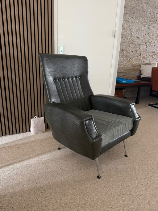 Vintage Fauteuil 50-60 Jaren – Skai, Textile (photo 2 of 7)