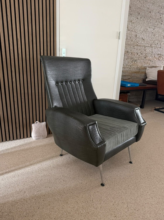 Fauteuil vintage années 50-60 – Skai, Textile (photo 2 of 7)