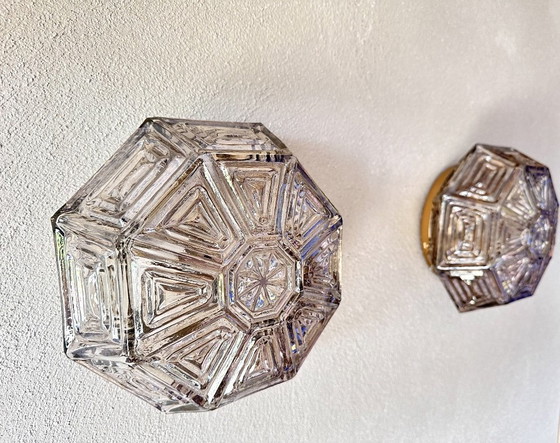 Image 1 of Vintage pair of Wila textured glass wall lamps