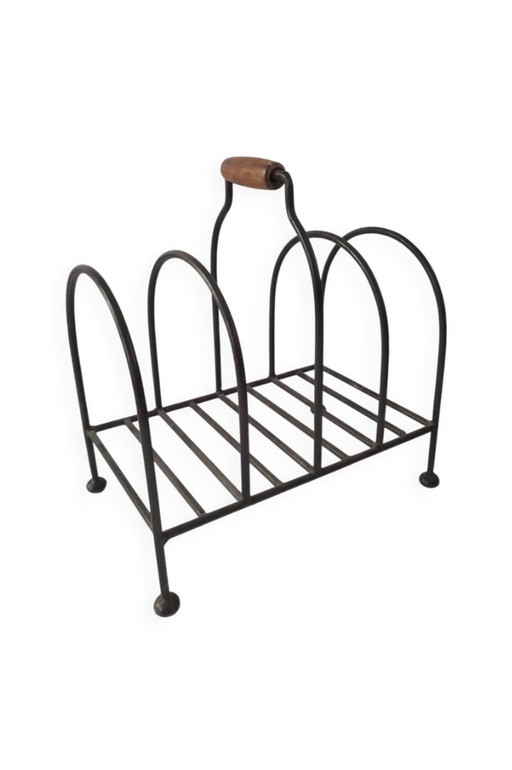 Vintage metal and wood magazine rack