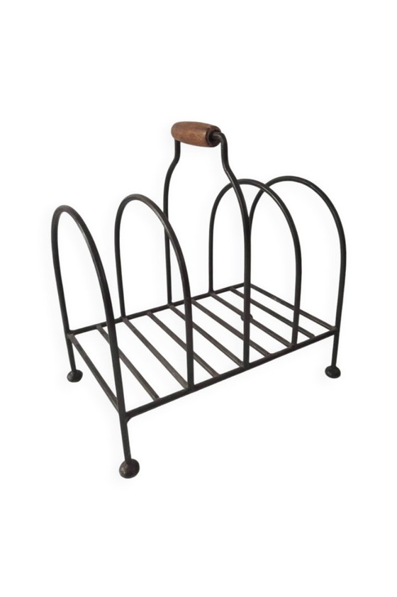 Image 1 of Vintage metal and wood magazine rack