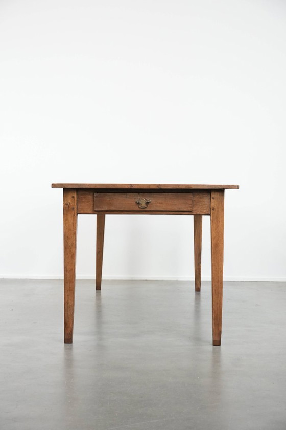 Image 1 of Antique French oak farmhouse dining table for 6 to 8 people with three drawers