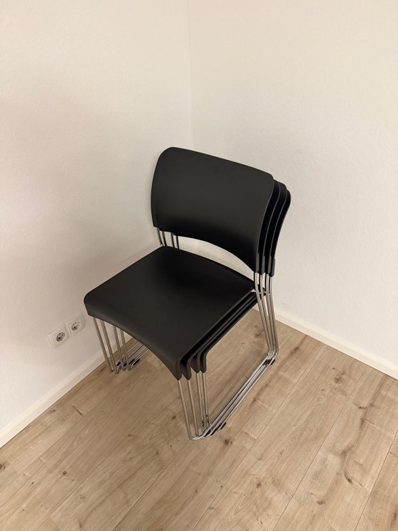 6x Sedia Originale Vitra SIM – Jasper Morrison – Nero – Sedie impilabili – Sedie da pranzo, Plastica, Cromo (photo 4 of 8)