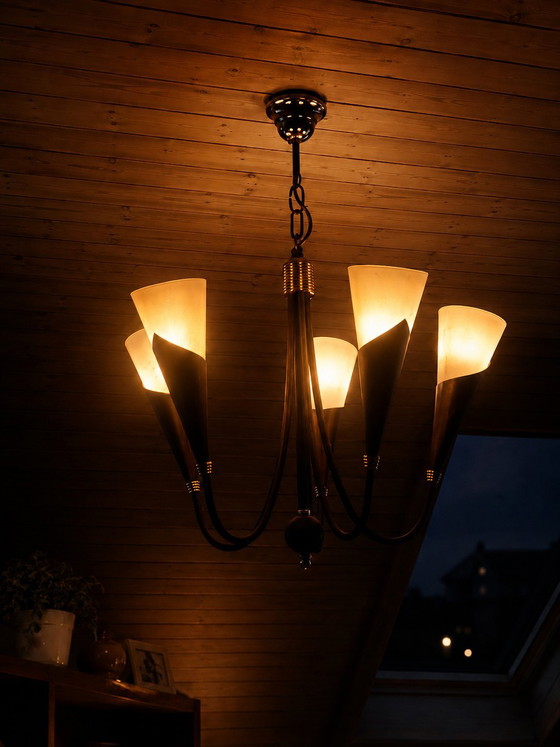 Image 1 of Bonalux Mid Century Trompetkroonluchter – Hanglamp met 5 vlammen uit de jaren 60/70