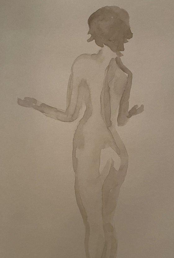 Image 1 of Ritratto femminile dipinto ad acquerello color seppia "Offerta"