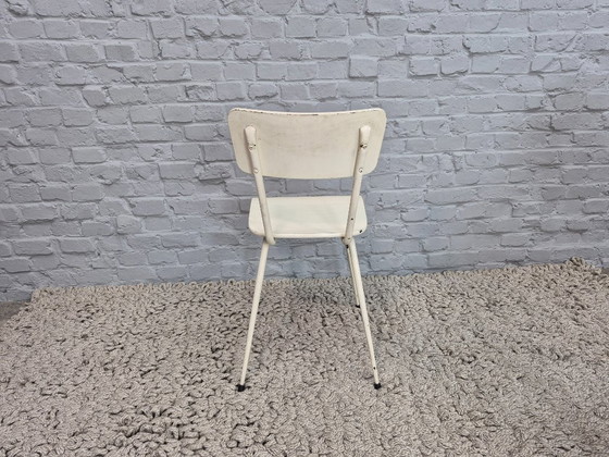 Image 1 of Industrial Wooden Chairs in All-White Finish, Set of Four – The Netherlands, 1950s