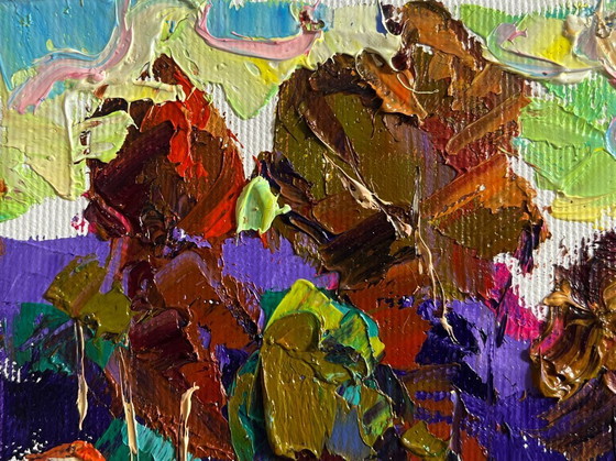 Image 1 of Original Oil Painting Summer Forest Landscape On the pasture