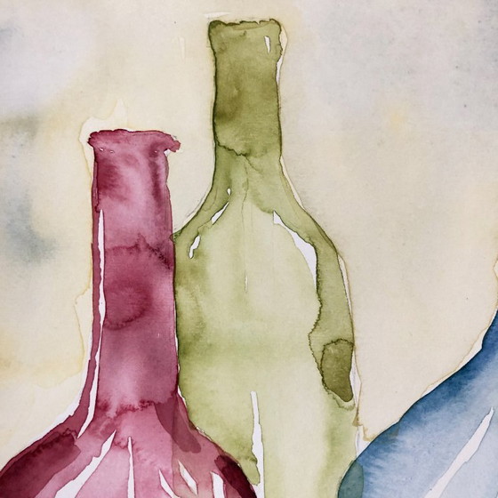Image 1 of Aquarelle aux bouteilles et aux fruits Allemagne, années 90