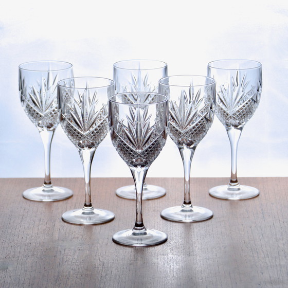 Image 1 of 6x Antique Chiseled Crystal Wine Glasses