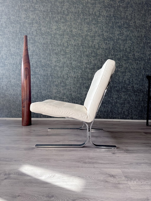 Poltrona vintage italiana in pelle bianca, anni '70