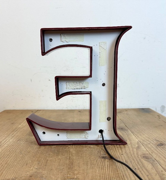 Image 1 of Vintage Dark Red Illuminated Letter E , 1980s