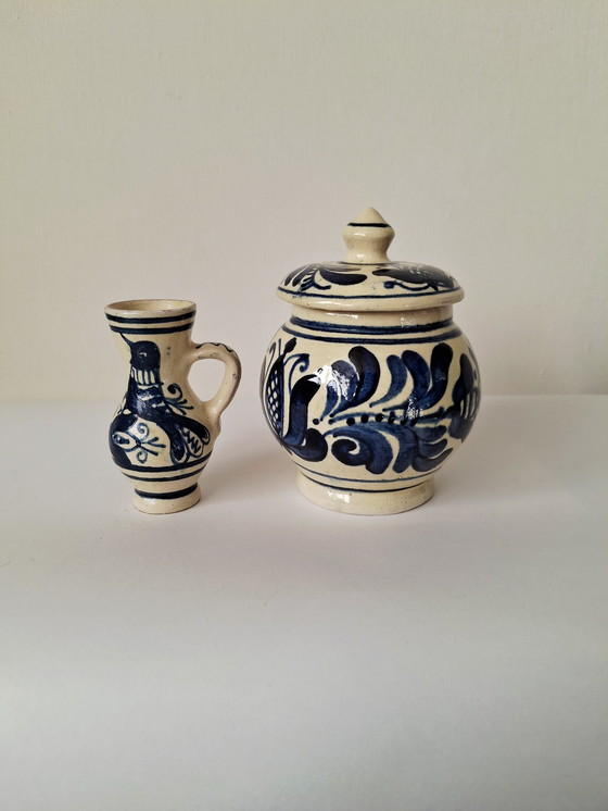 Image 1 of Ambachtelijk Korond Aardewerk Set (2 stuks) | Transsylvanische Volkskunst | Handgeschilderd