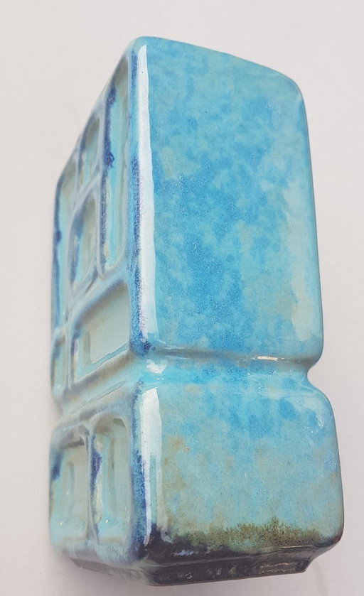 Vase rectangulaire en céramique turquoise