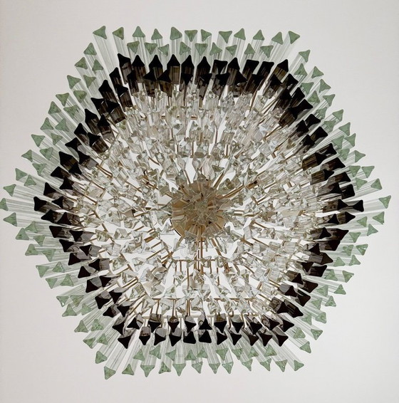 Image 1 of Weelderige kroonluchter van Paolo Venini voor Vivarini, Muranoglas/Prismaglas, Italië, jaren 70, op maat gemaakt