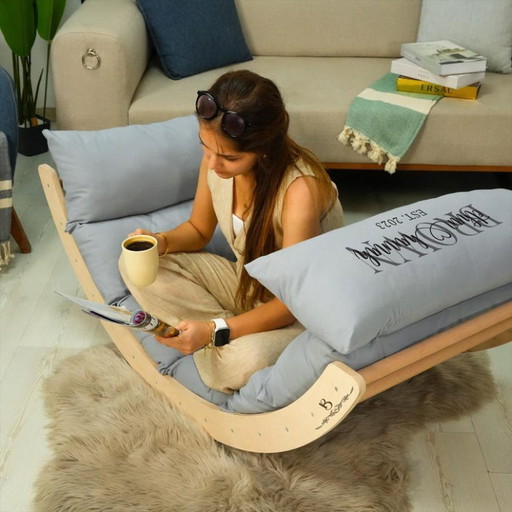 Chaise longue en bois : coussin de chaise longue d'extérieur à bascule pour la sieste au jardin, meubles de terrasse confortable