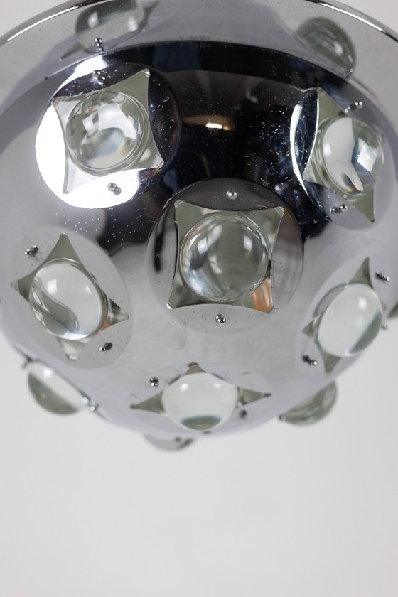 Image 1 of Oscar Torlasco. Satellite" chandelier in chromed metal. Circa 1970.