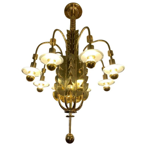 Lustre Art Déco en Laiton et Verre par Gio Ponti pour Emilio Lancia / Fontana Arte, années 1930