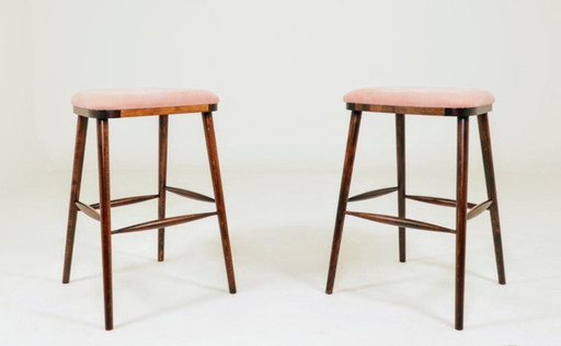 Paar Barhocker im Vintage-Stil, rosafarbener Cordstoff