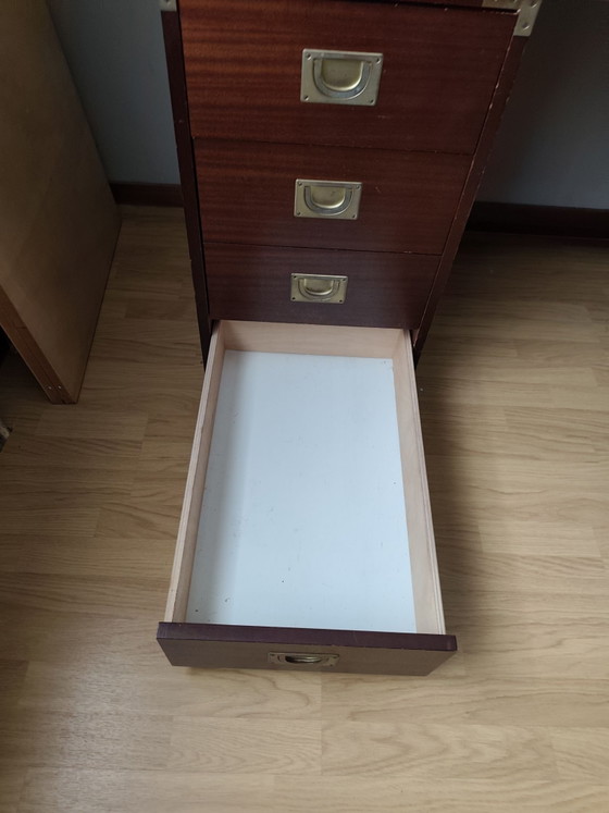 vintage campagne/military desk – Meubels, Hout, Messing (photo 7 of 8)