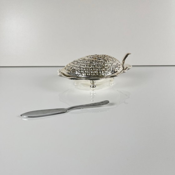 Image 1 of Beurrier vintage en métal "Huitre" et insert en verre, 1970