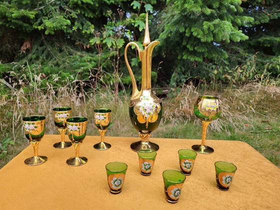 Vintage Murano Handmade Decanter Set | Venetian Glass Decanter Liquor Set, Glass & Decanter, Gold (photo 7 of 10)