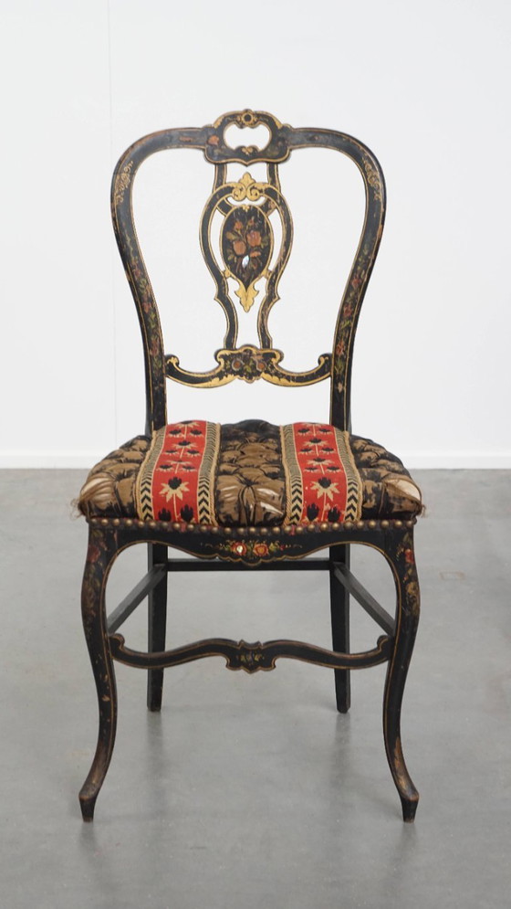 Image 1 of Antiek Frans Napoleon 3 stoeltje ingelegd met parelmoer