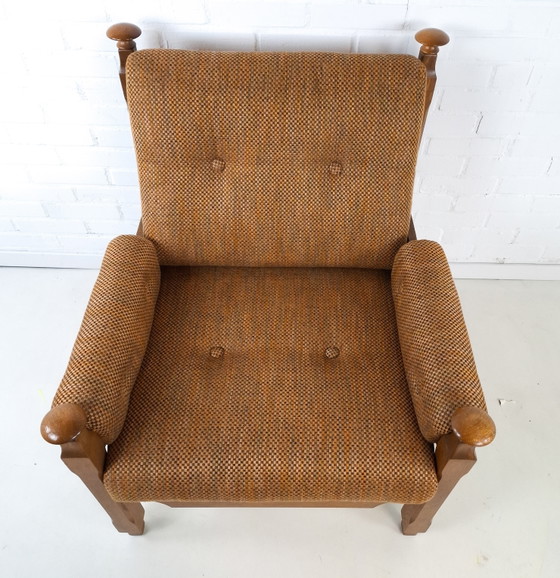 Image 1 of Vintage fauteuil brutalist Deens design hout stof jaren 70