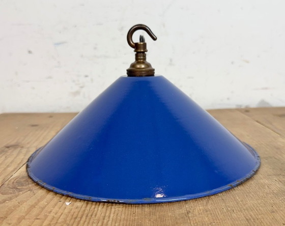 Image 1 of Lampada a sospensione industriale in smalto blu, anni '50