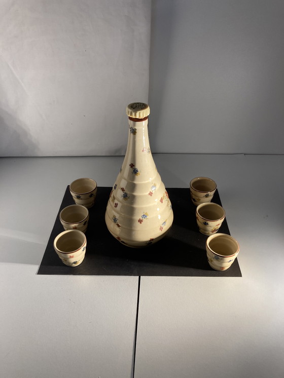 Image 1 of Likörset aus den 1960er Jahren: Flasche und 6 Porzellangläser