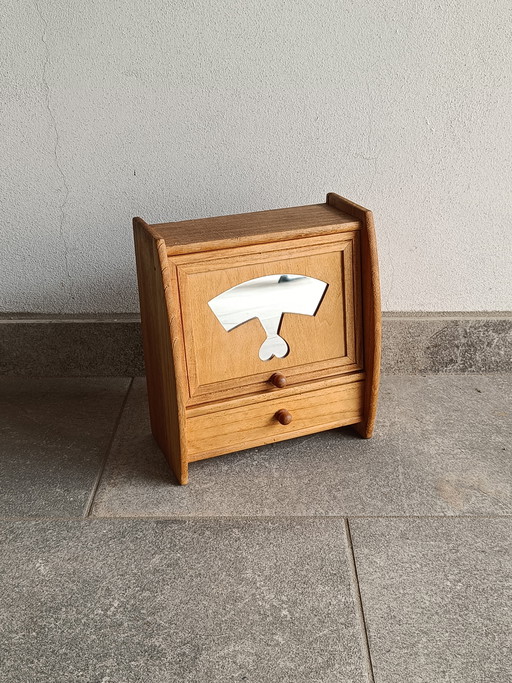 Klein houten wandkastje met spiegeldeur en lade, Italië, jaren 80