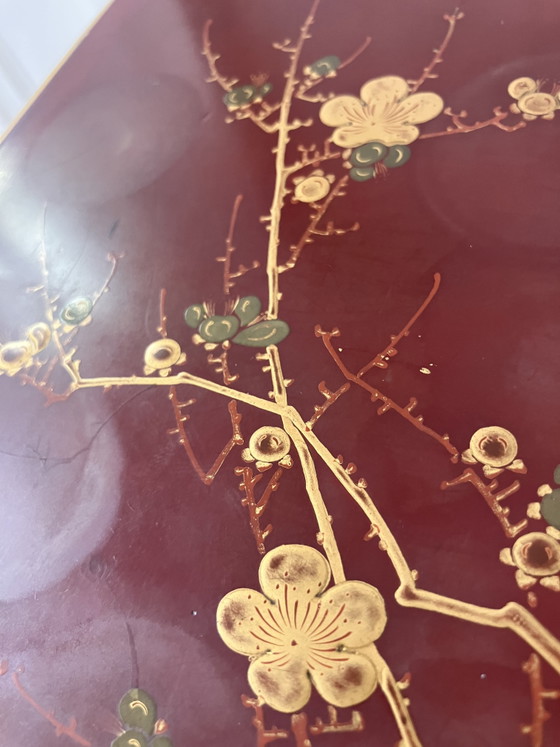 Antique Asian Side Table Red Lacquer Chinoiserie Decorations – Wood (photo 6 of 15)