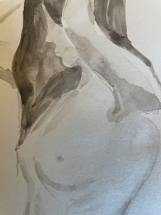 Image 1 of Ritratto di donna in acquerello seppia "The Bun"