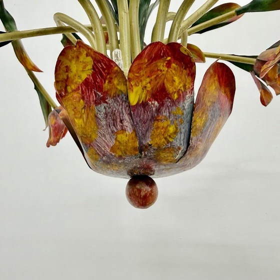 Lustre floral, tulipes en métal multicolore, Rouge, Vintage (photo 5 sur 14)